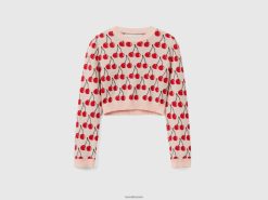 rosa Benetton kvinner rosa cropped genser med kirsebærmønster 20TRB3617