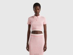 rosa Benetton kvinner rosa cropped strikket polo 20TRB33