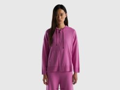 rosa Benetton kvinner rosa genser i kashmirblanding med hette 20TRB3547