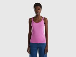 rosa Benetton kvinner rosa tank topp i ren bomull 20TRB3815