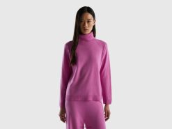 rosa Benetton kvinner rosa turtleneck i ull- og kashmirblanding 20TRB91