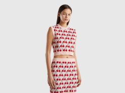 rosa Benetton kvinner rosa vest med kirsebærmønster 20TRB111