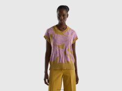 sennep Benetton kvinner strikkevest med innlegg 20TRB83