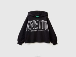 svart Benetton barn cropped sweatshirt med hette 20TRB2530