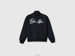 svart Benetton barn genser med glidelås og krage 20TRB5323