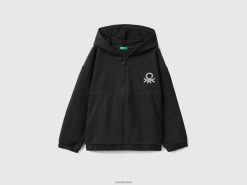svart Benetton barn hettegenser med glidelås og brodert logo 20TRB2509