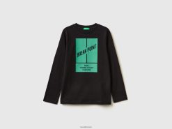 svart Benetton barn langermet t-skjorte med trykk 20TRB1785