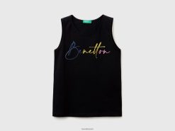 svart Benetton barn tank topp med glitrende logotrykk 20TRB2472