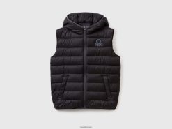 svart Benetton barn vattert jakke med hette 20TRB4762