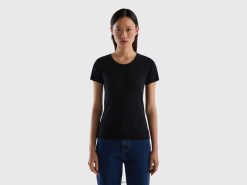 svart Benetton kvinner kortermet genser i 100 % bomull 20TRB192