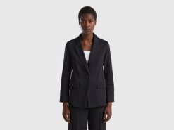 svart Benetton kvinner montert blazer med lommer 20TRB275
