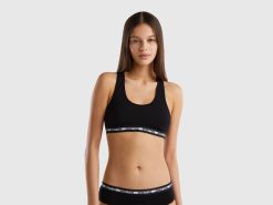 svart Benetton kvinner topp i stretch økologisk bomull 20TRB1035