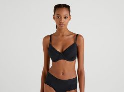 svart Benetton kvinner vattert BH med blonder og sløyfe 20TRB1101