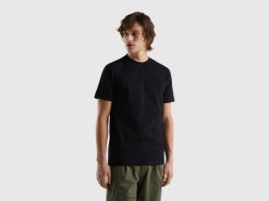 svart Benetton menn slim fit t-skjorte i stretchbomull 20TRB1277