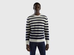 svart Benetton menn stripete genser i ullblanding 20TRB1119