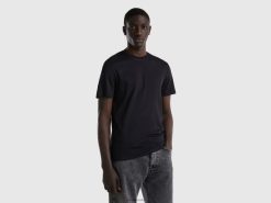 svart Benetton menn T-skjorte i 100 % bomull 20TRB1232
