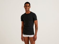 svart Benetton menn t-skjorte i økologisk stretchbomull 20TRB4685