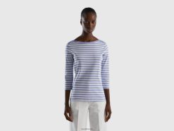 syrin Benetton kvinner stripet 3/4-ermet t-skjorte i 100% bomull 20TRB307