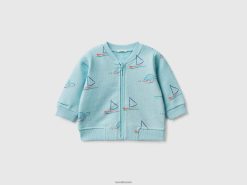 turkis Benetton barn mønstret genser i ren bomull 20TRB3106