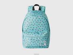 turkis Benetton barn ryggsekk i nylon med prikker og blomster 20TRB2809