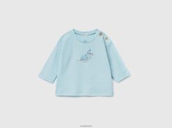 turkis Benetton barn T-skjorte i 100 % bomull med trykk 20TRB3149
