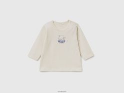 vanilje Benetton barn langermet t-skjorte i økologisk bomull 20TRB5790