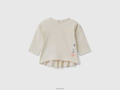 vanilje Benetton barn t-skjorte med trykk og volanger 20TRB5837